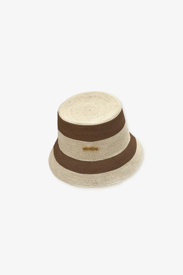 Gina Stripes Straw Bucket Hat in Beige and Brown