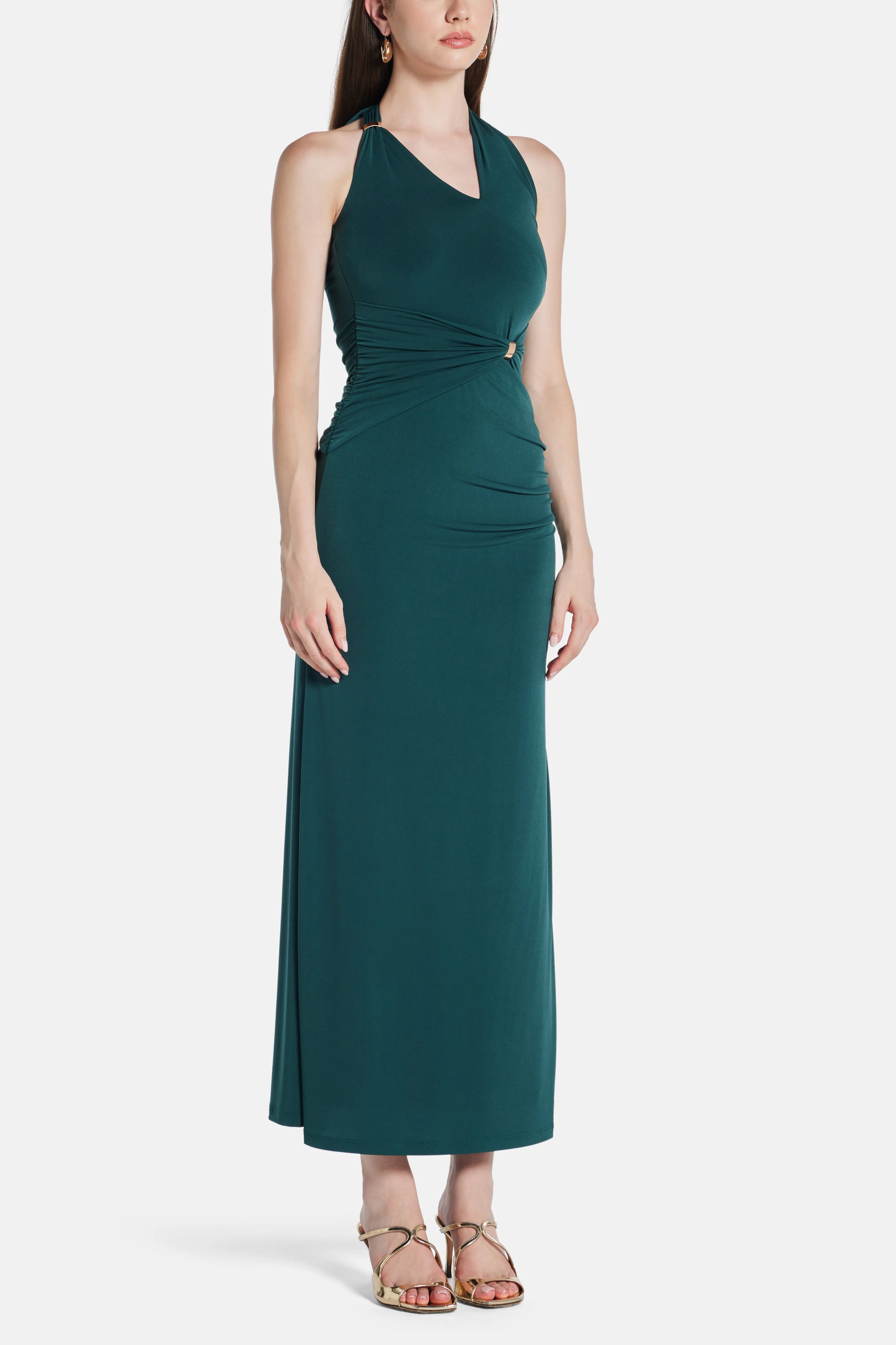 Shop the Aurora Halter Neck Knit Bandage Maxi Dress in Green
