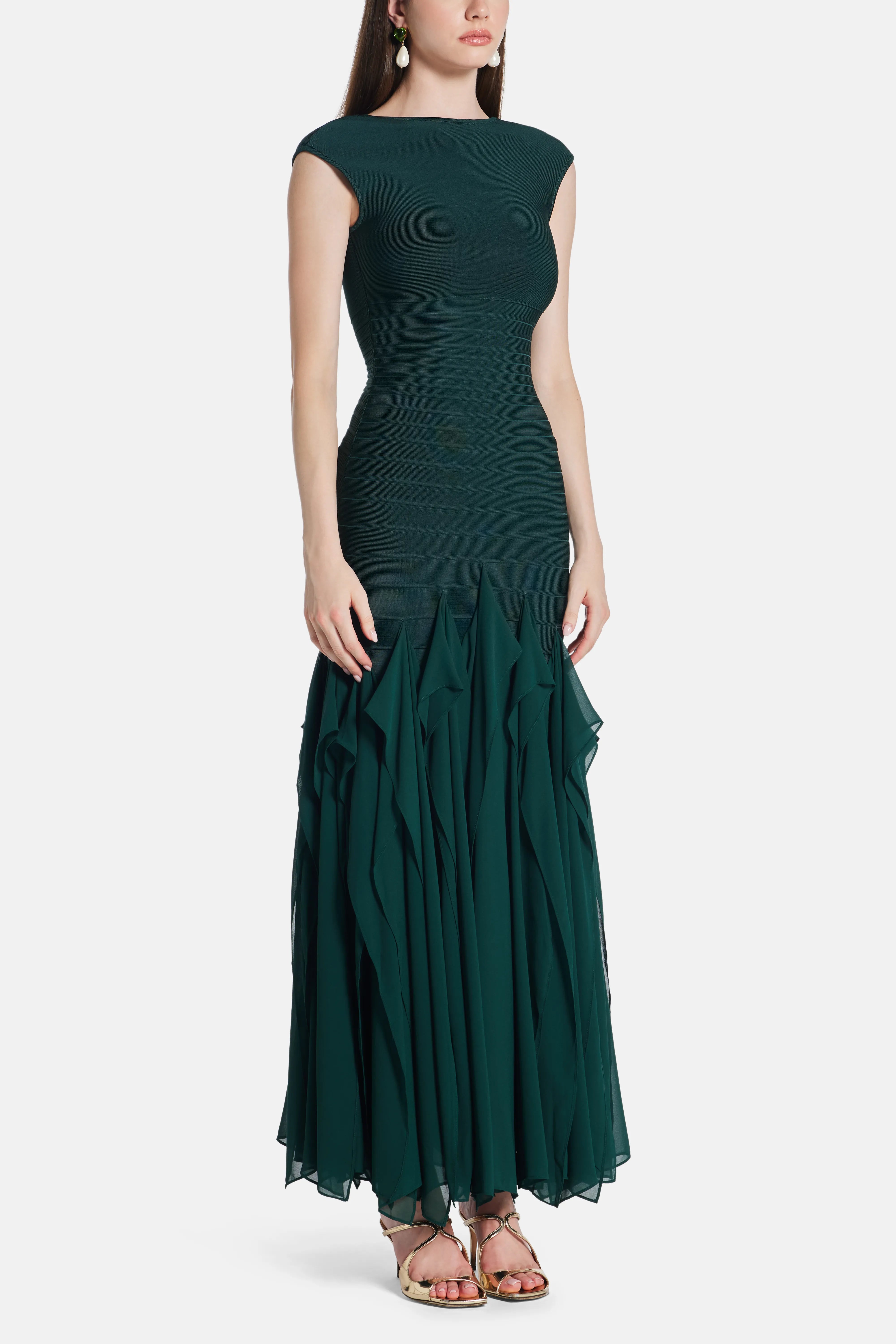 Mya Knit Bandage Maxi Dress in Green