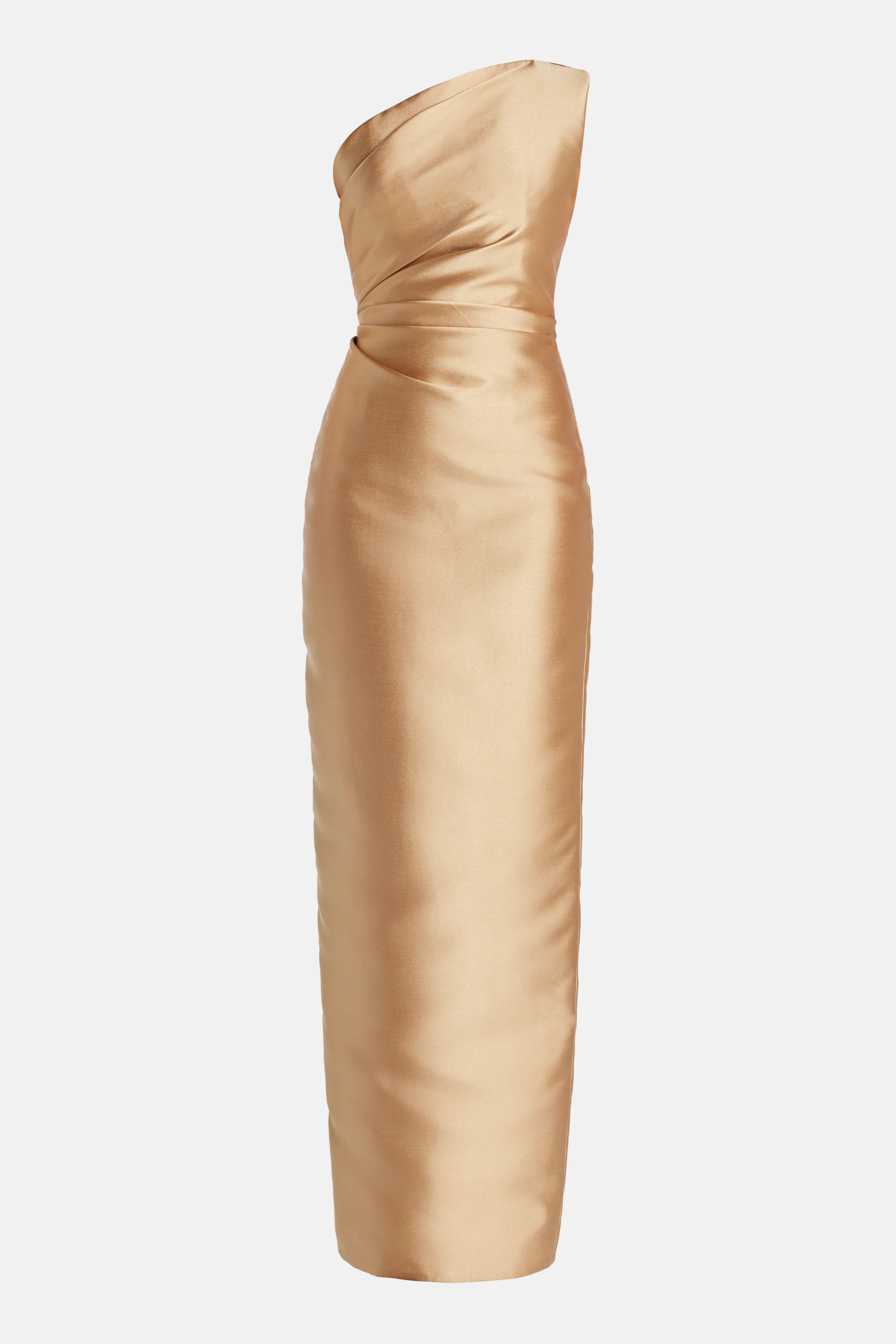 Kira One Shoulder Evening Dress in Beige