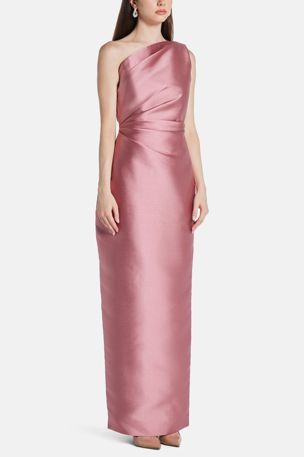 Kira One Shoulder Evening Dress in Pink