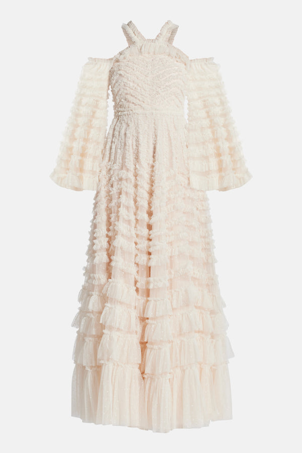 La Vie En Rose Off Shoulder Evening Dress in Cream