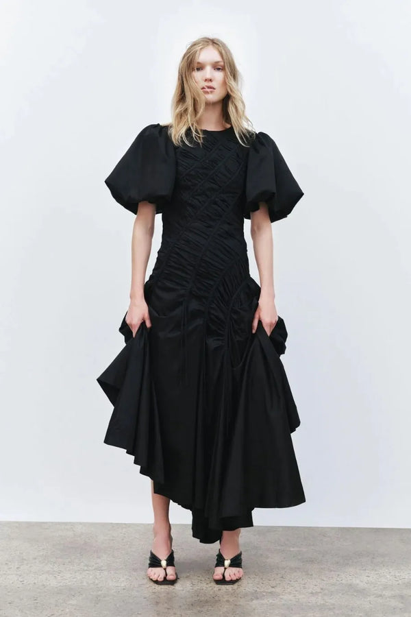 Wisteria Cotton Midi Dress in Black