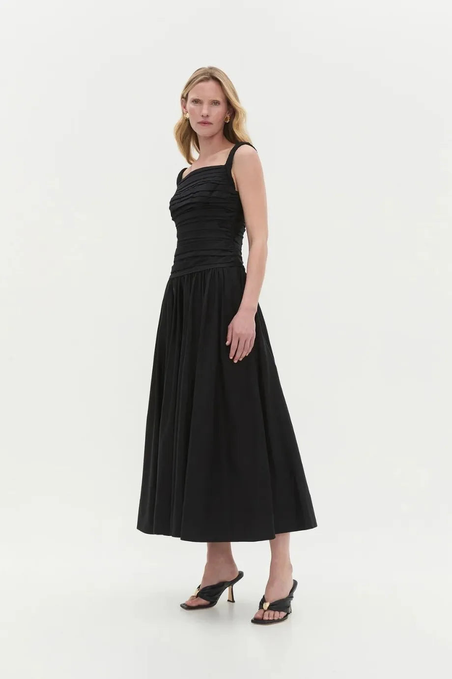Star Sleeveless Cotton Midi Dress in Black