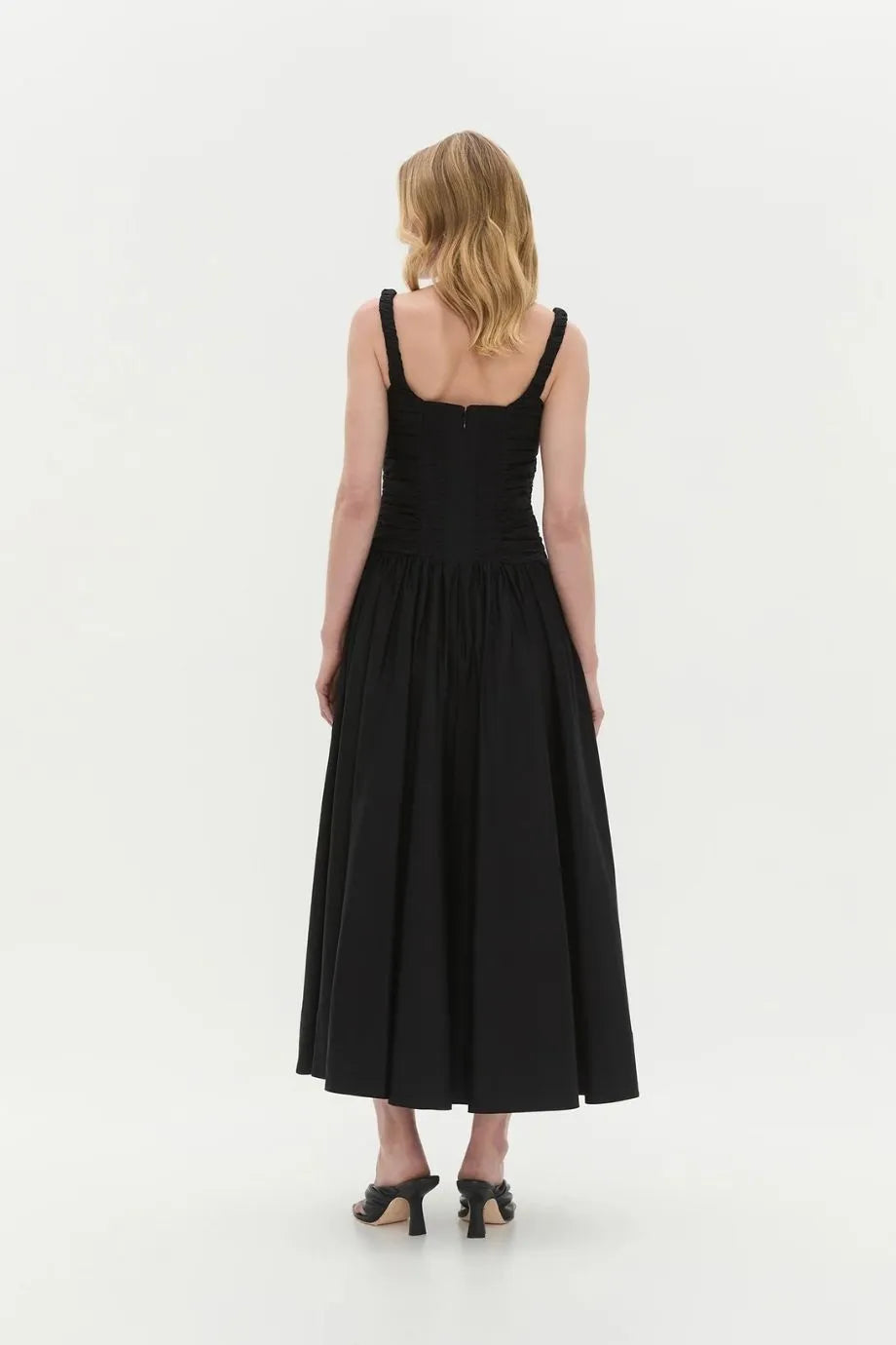 Star Sleeveless Cotton Midi Dress in Black
