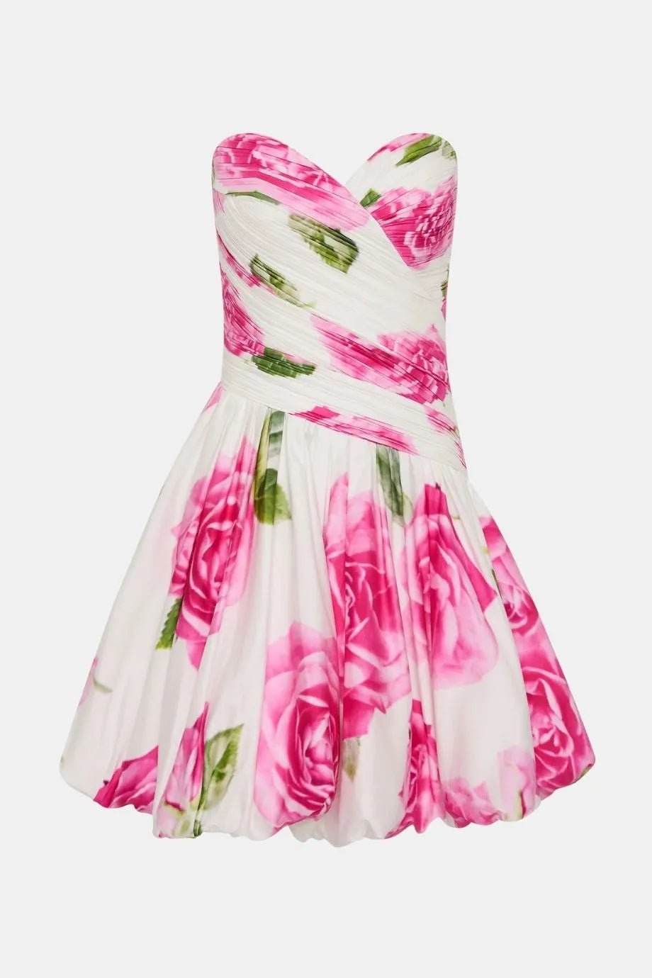 Olea Floral Bubble Hem Cotton Mini Dress in Pink