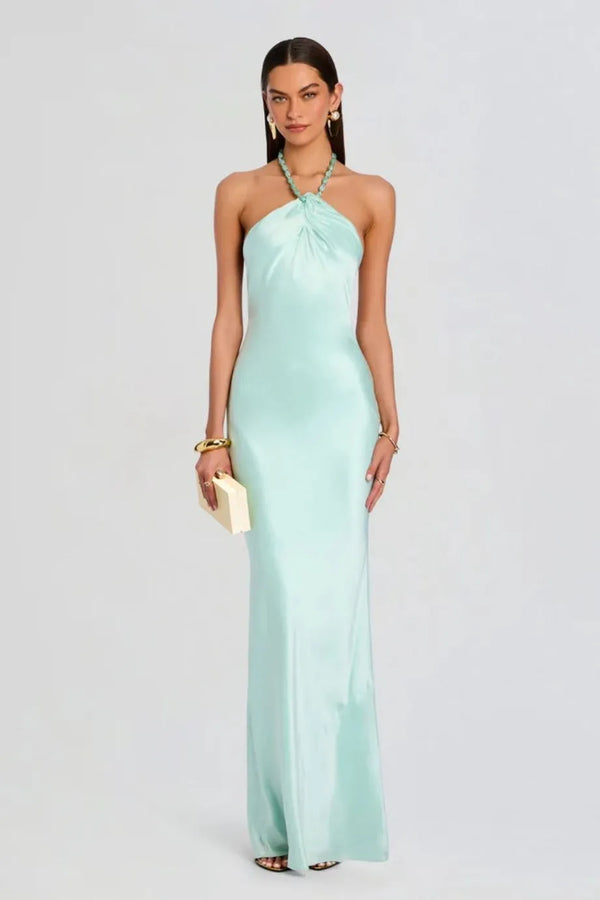 Anat Satin Evening Dress in Green
