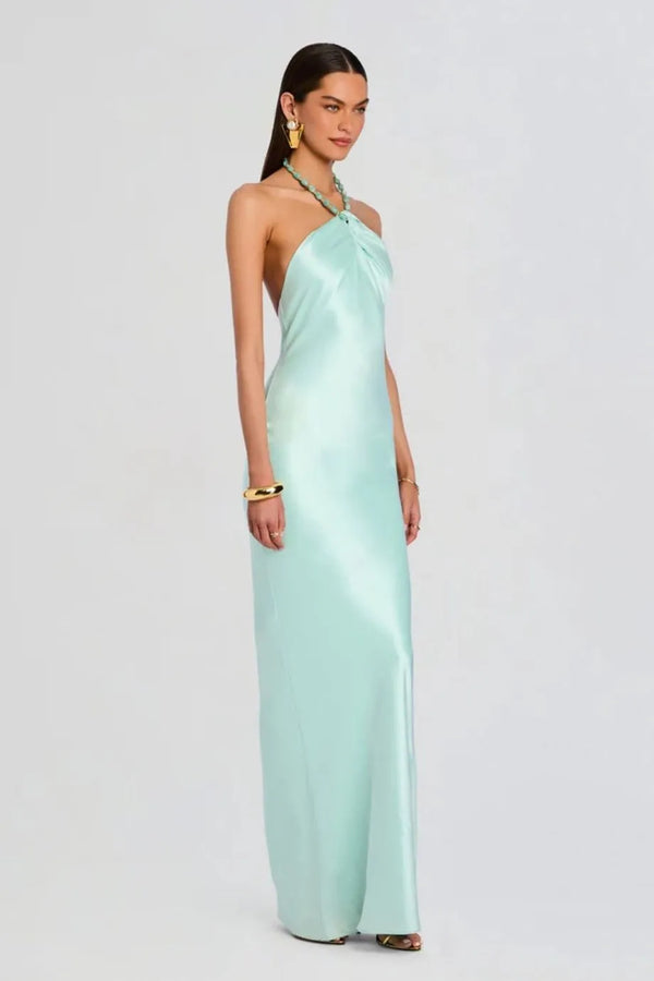 Anat Satin Evening Dress in Green