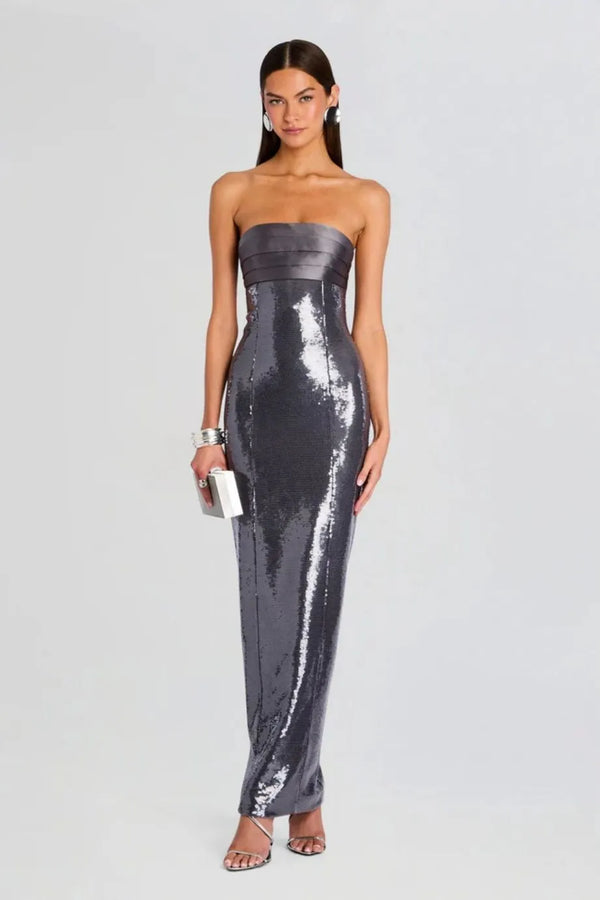 Kenia Sequin Evening Dress in Grey