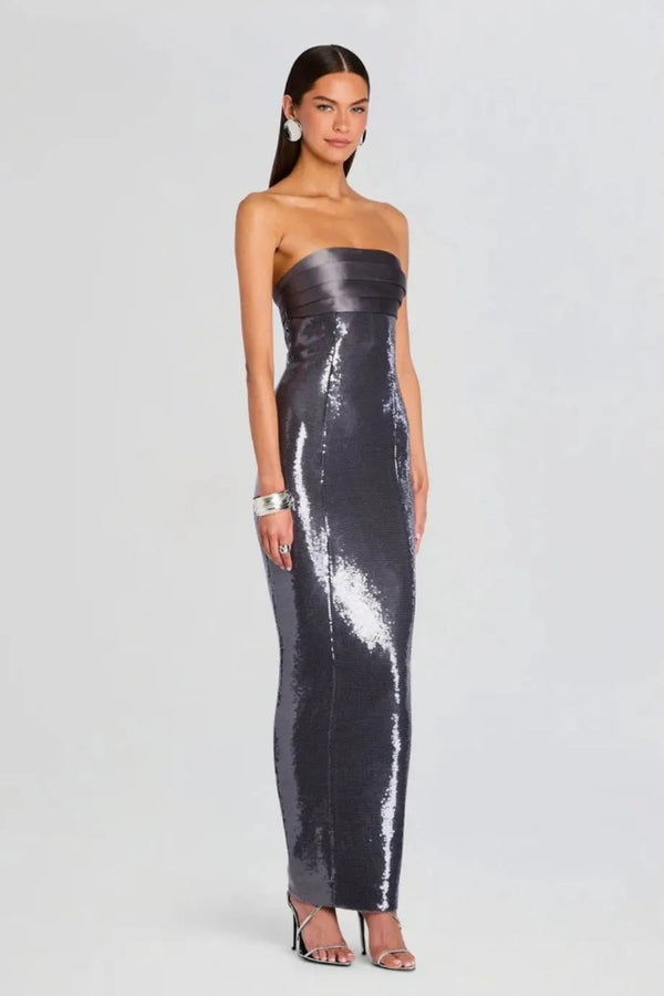 Kenia Sequin Evening Dress in Grey