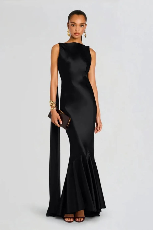 Julia Sleeveless Silk Evening Dress in Black