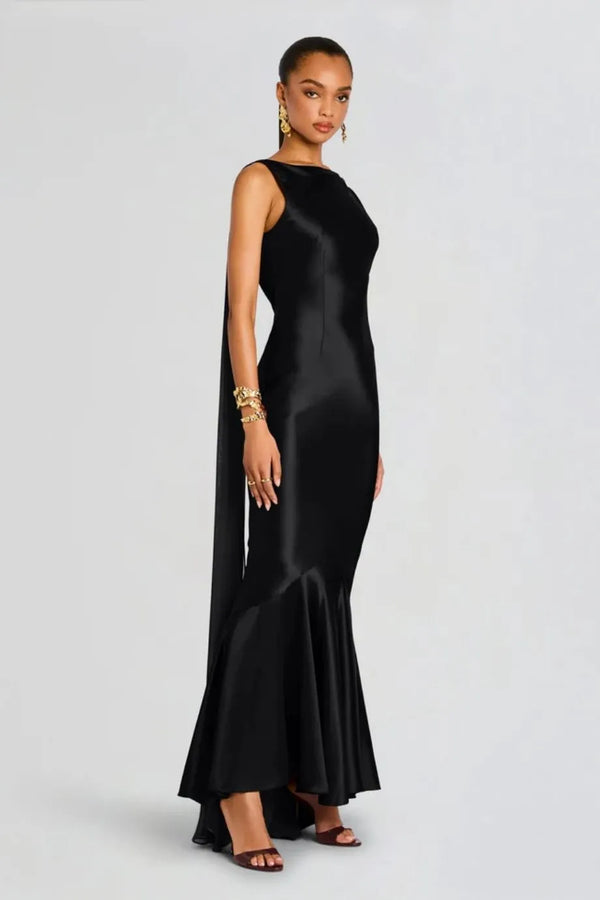 Julia Sleeveless Silk Evening Dress in Black