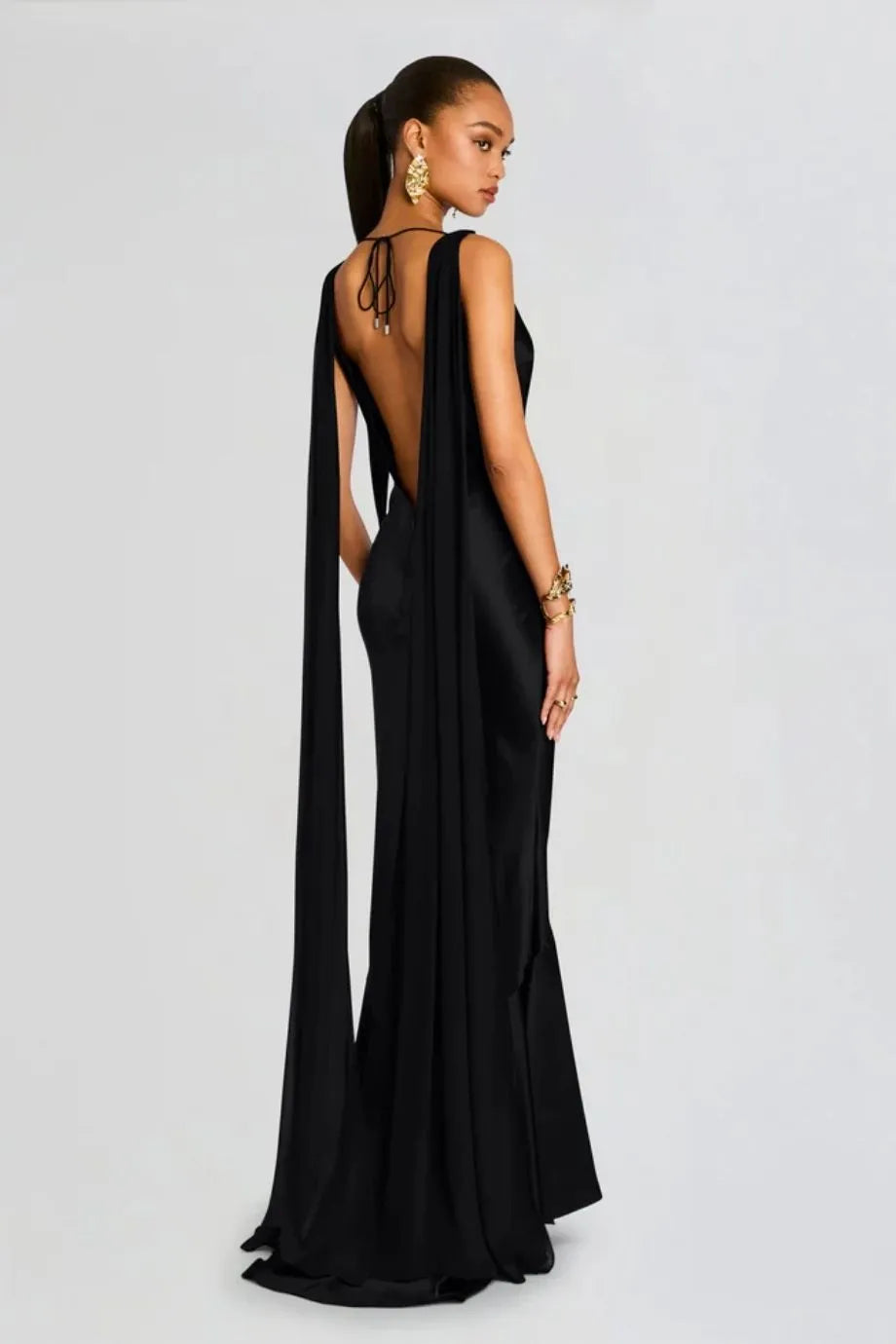 Julia Sleeveless Silk Evening Dress in Black