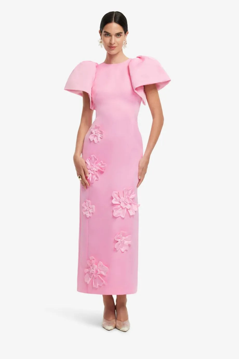 Lucinda Floral Applique Maxi Dress in Pink