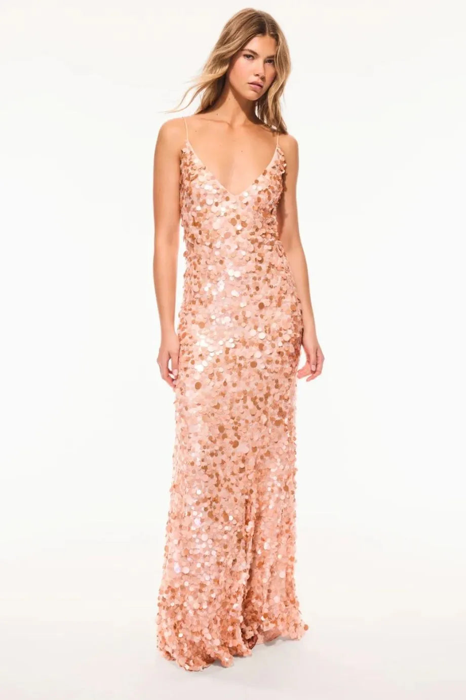 Emmalisa Sleeveless Sequins Evening Dress in Pink