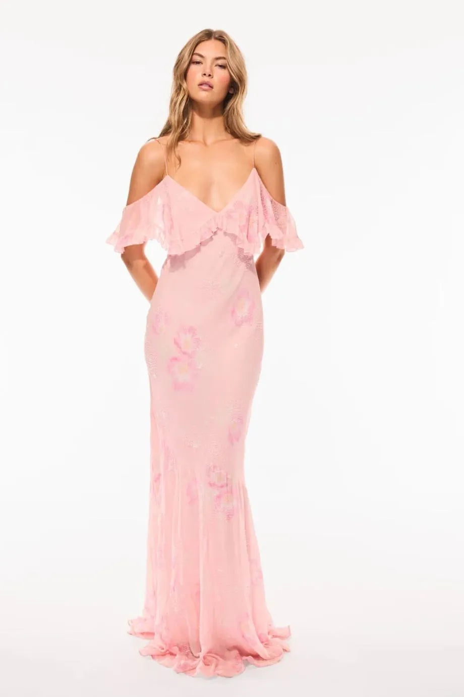 Librae Sleeveless Ruffles Maxi Dress in Pink