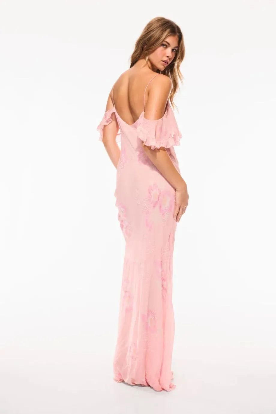 Librae Sleeveless Ruffles Maxi Dress in Pink