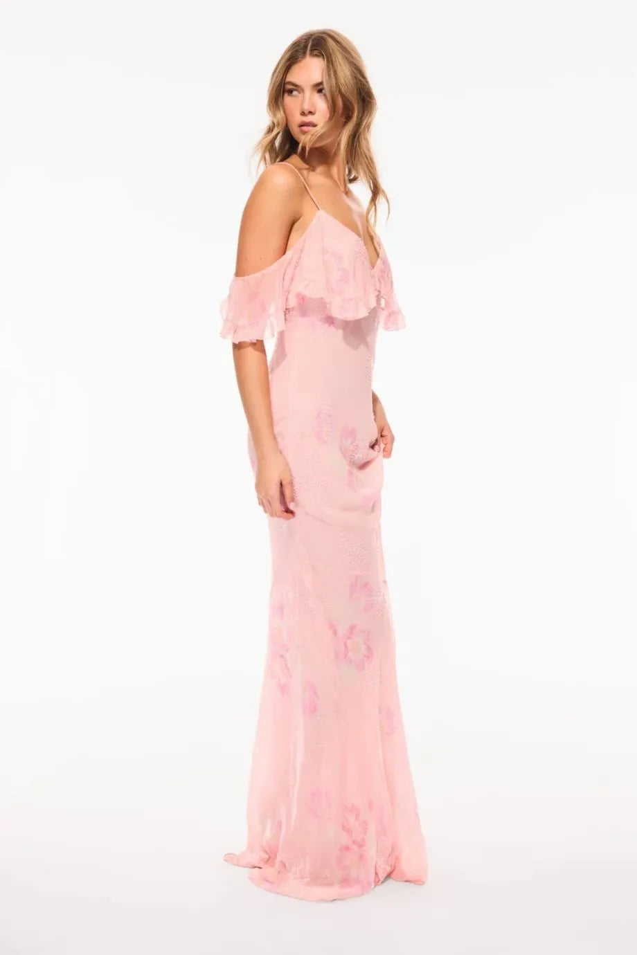Librae Sleeveless Ruffles Maxi Dress in Pink