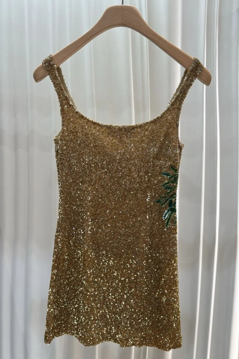 Dubai With Love Ombre Beading Palm Tree Motifs Sleeveless Sequins Mini Dress in Gold