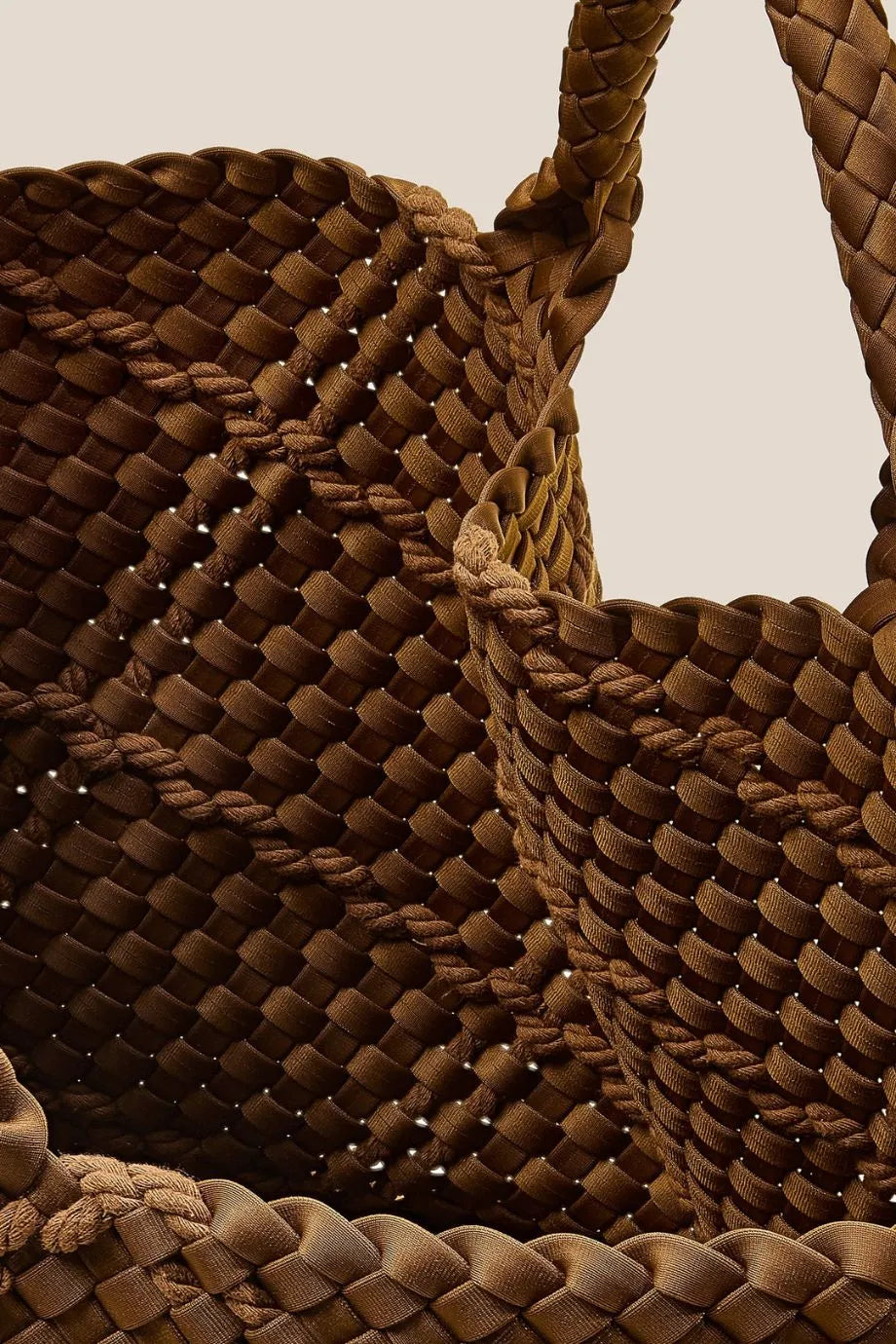 St. Barths Woven Rope Large Tote Bag in Brown With Pouch