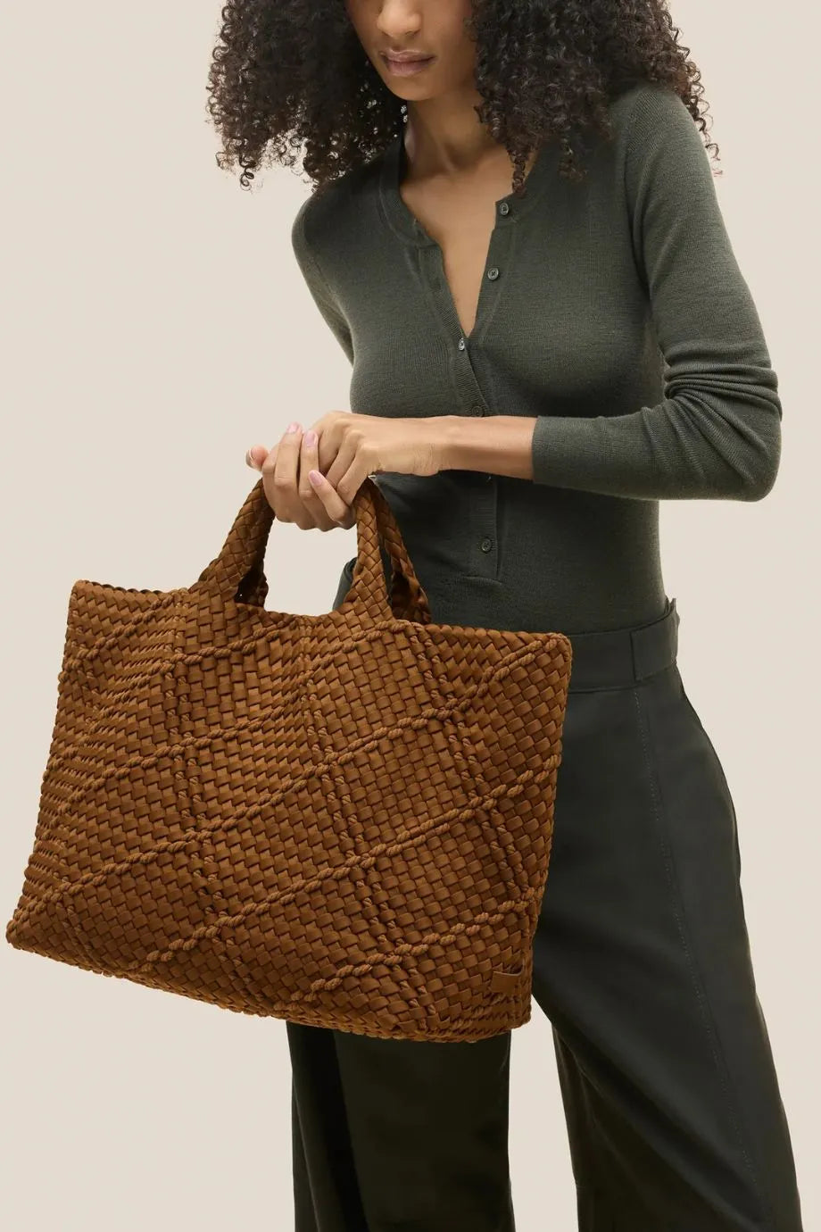St. Barths Woven Rope Large Tote Bag in Brown With Pouch