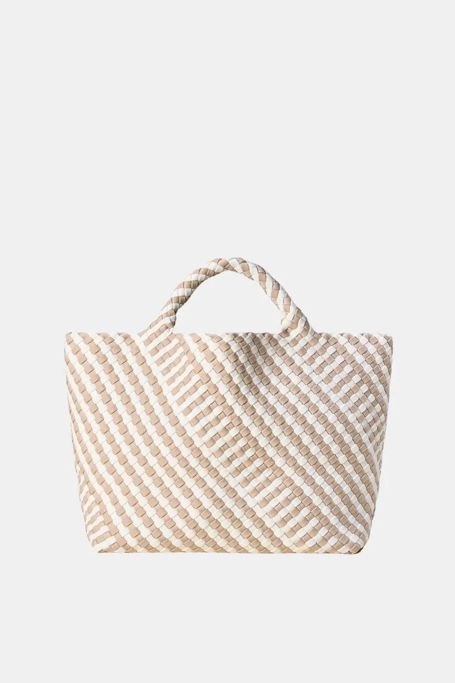 St. Barths Woven Striped Geo Medium Tote Bag in Cream With Pouch