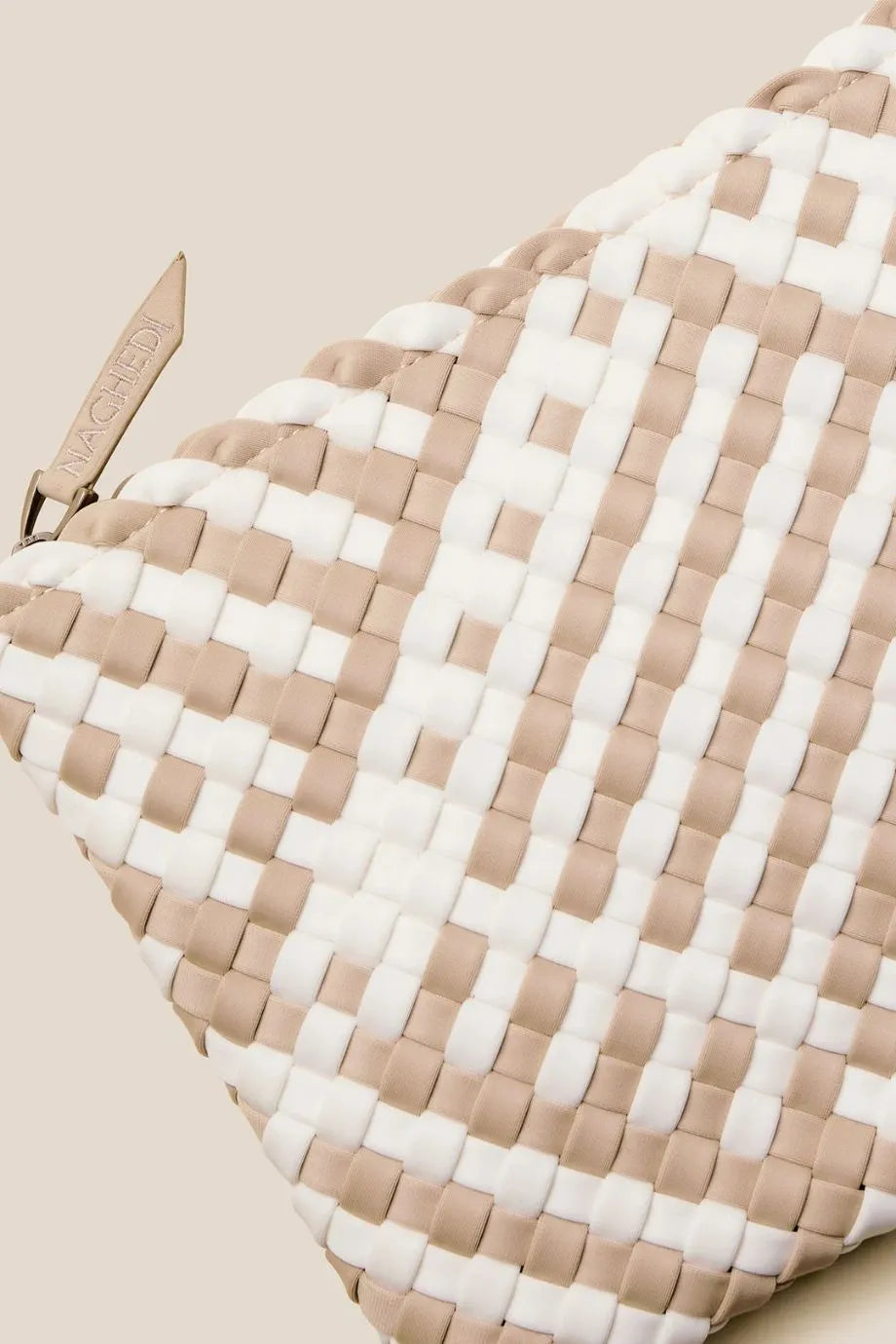 St. Barths Woven Striped Geo Medium Tote Bag in Cream With Pouch