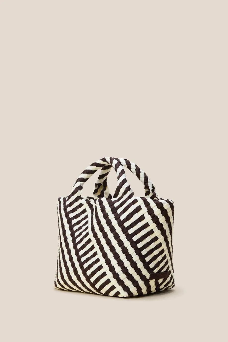 St. Barths Woven Striped Geo Small Tote Bag in Brown With Strap and Pouch