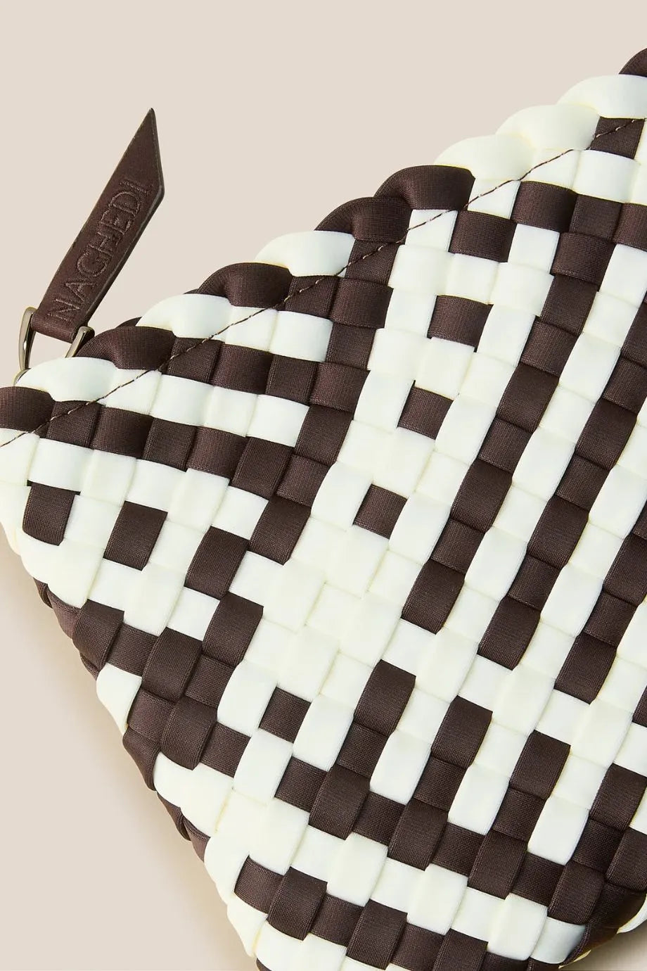 St. Barths Woven Striped Geo Small Tote Bag in Brown With Strap and Pouch