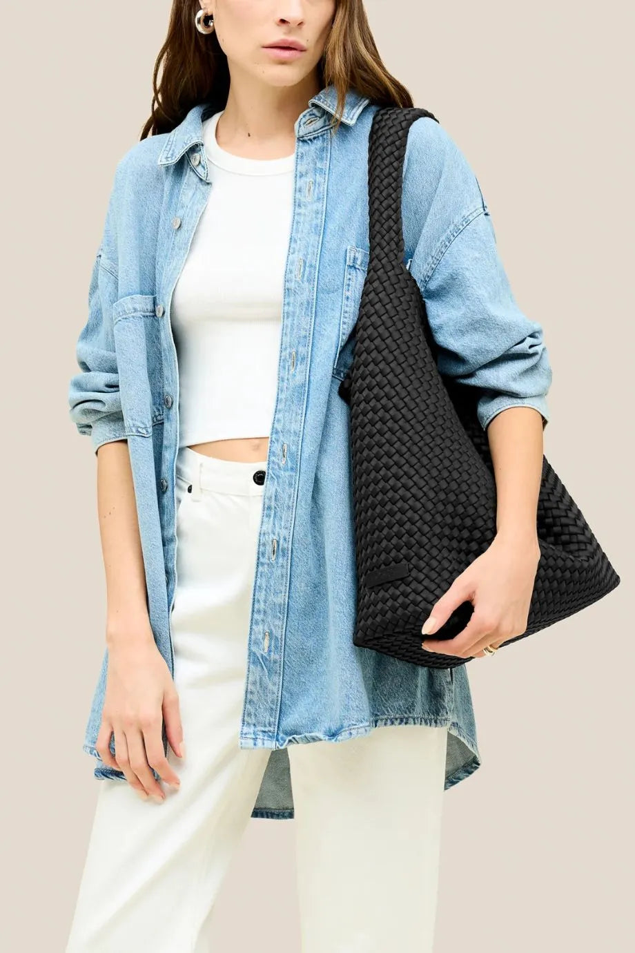 Nomad Woven Large Hobo Shoulder Bag in Black With Pouch
