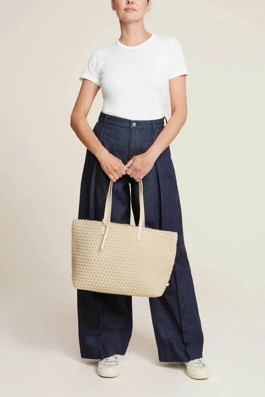 Jetsetter Woven Small Tote Bag in Beige
