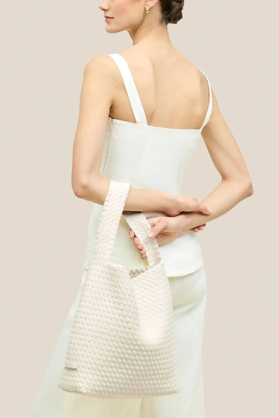 Nomad Woven Medium Hobo Shoulder Bag in White With Pouch