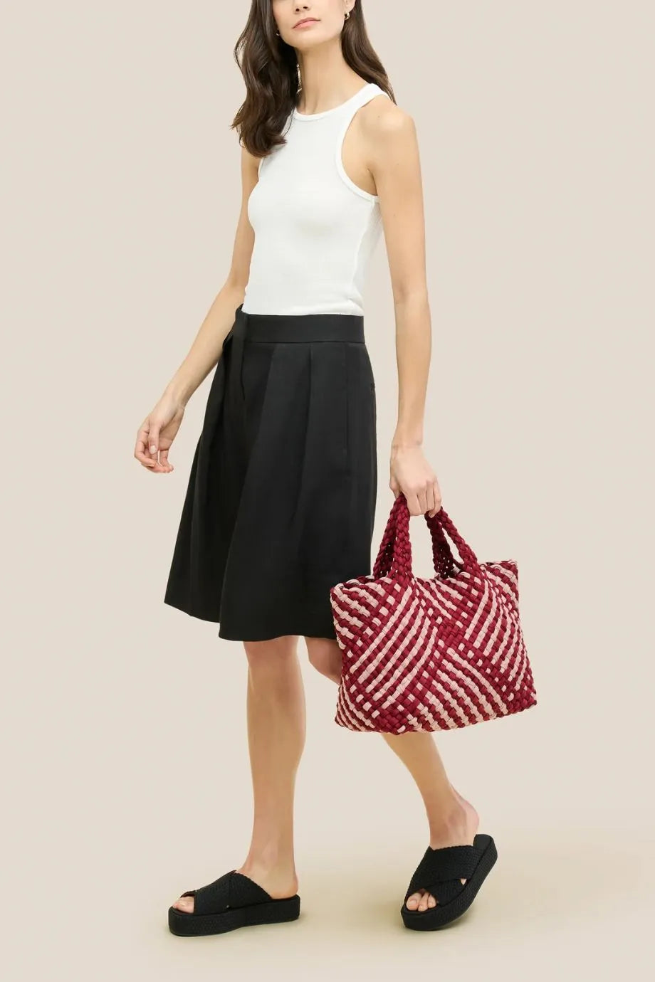 St. Barths Double Weave Woven Medium Tote Bag in Red With Pouch
