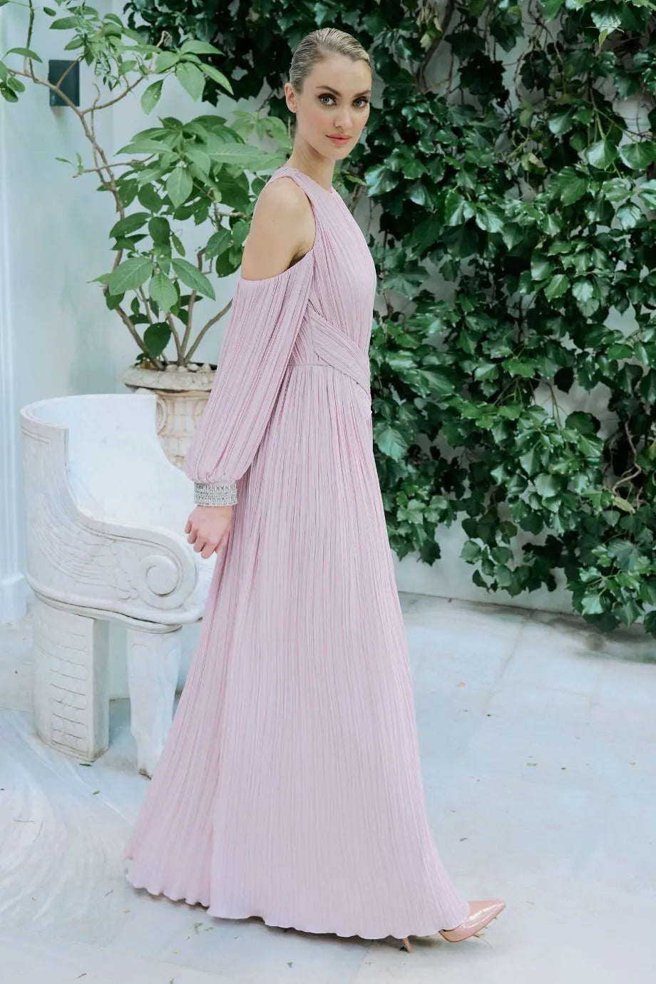 Carmina Embellished Evening Dress in Pink