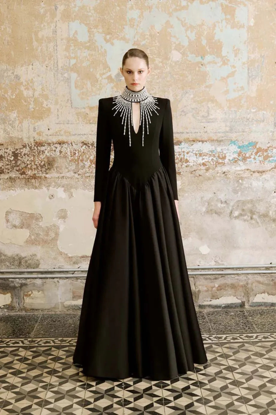 Jovita Embellished Evening Dress in Black
