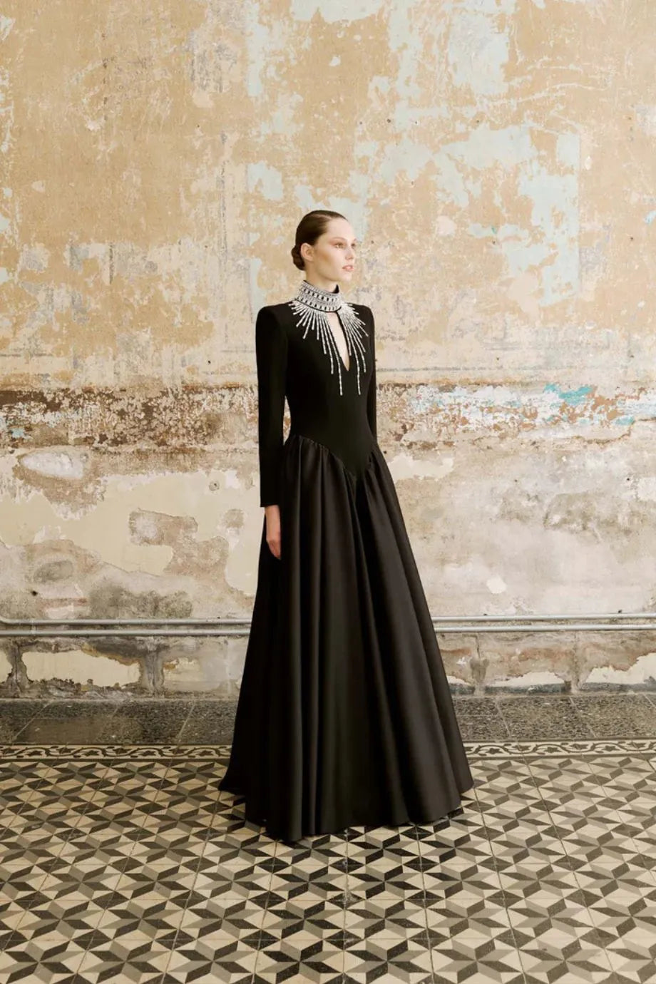 Jovita Embellished Evening Dress in Black