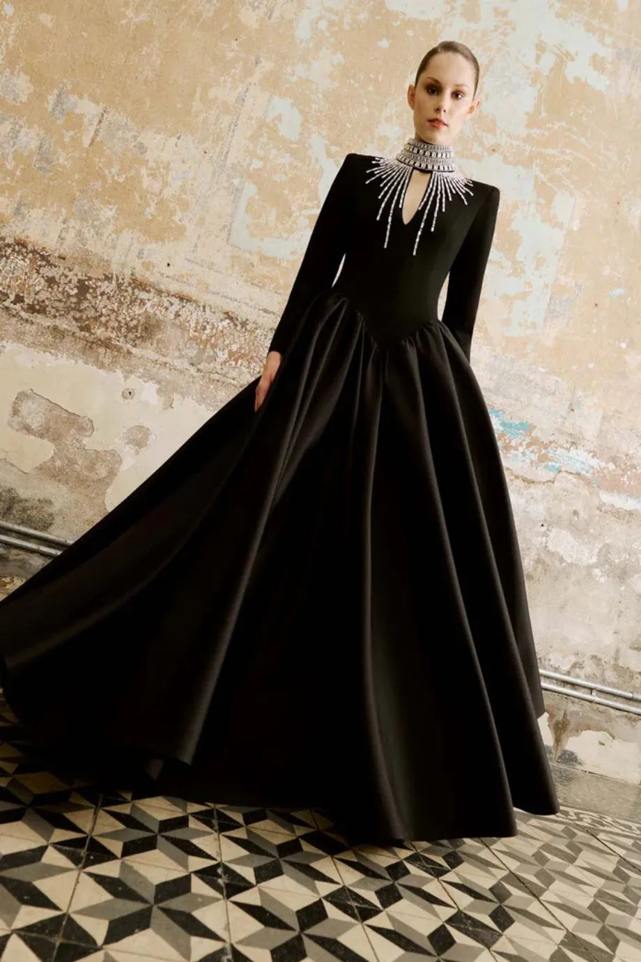 Jovita Embellished Evening Dress in Black