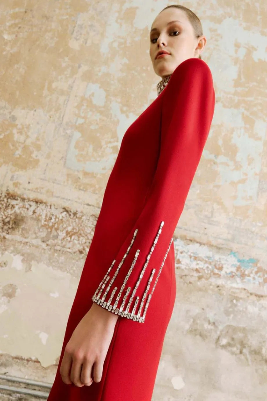 Sofia Embellished One Shoulder Evening Dress in Red