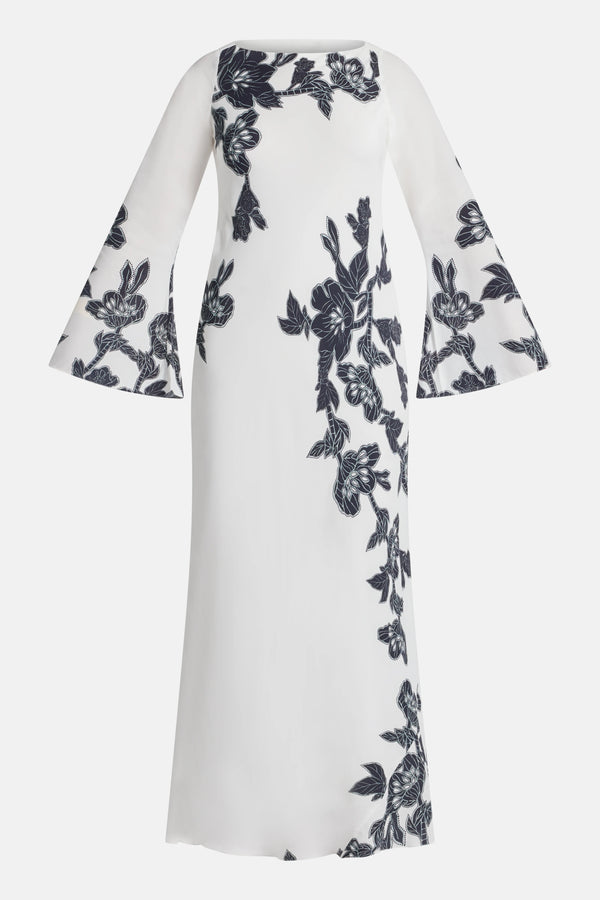 Aahi Floral Linen Maxi Dress in White