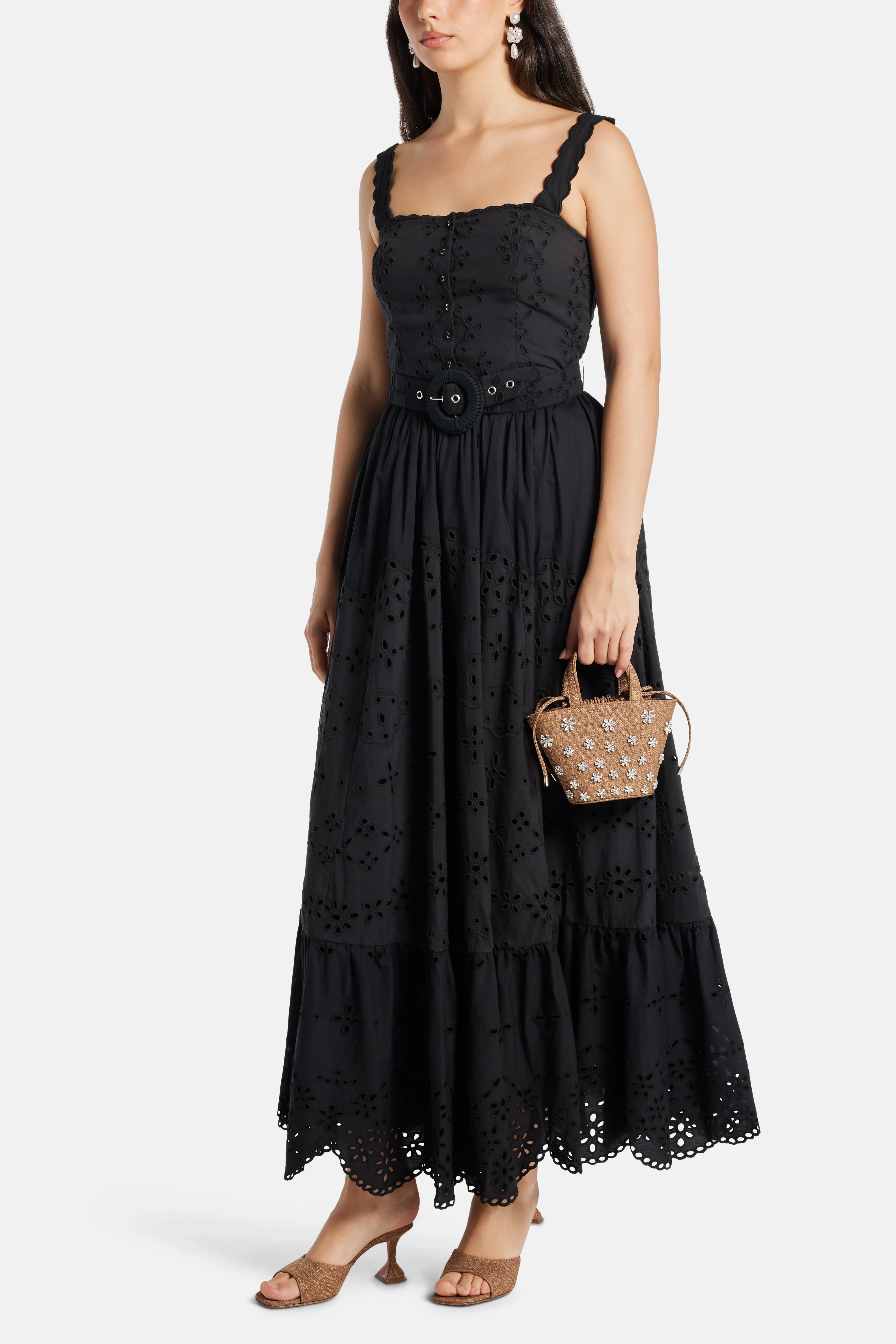 Buy the Raga Sleeveless Belted Cotton Maxi Dress in Black