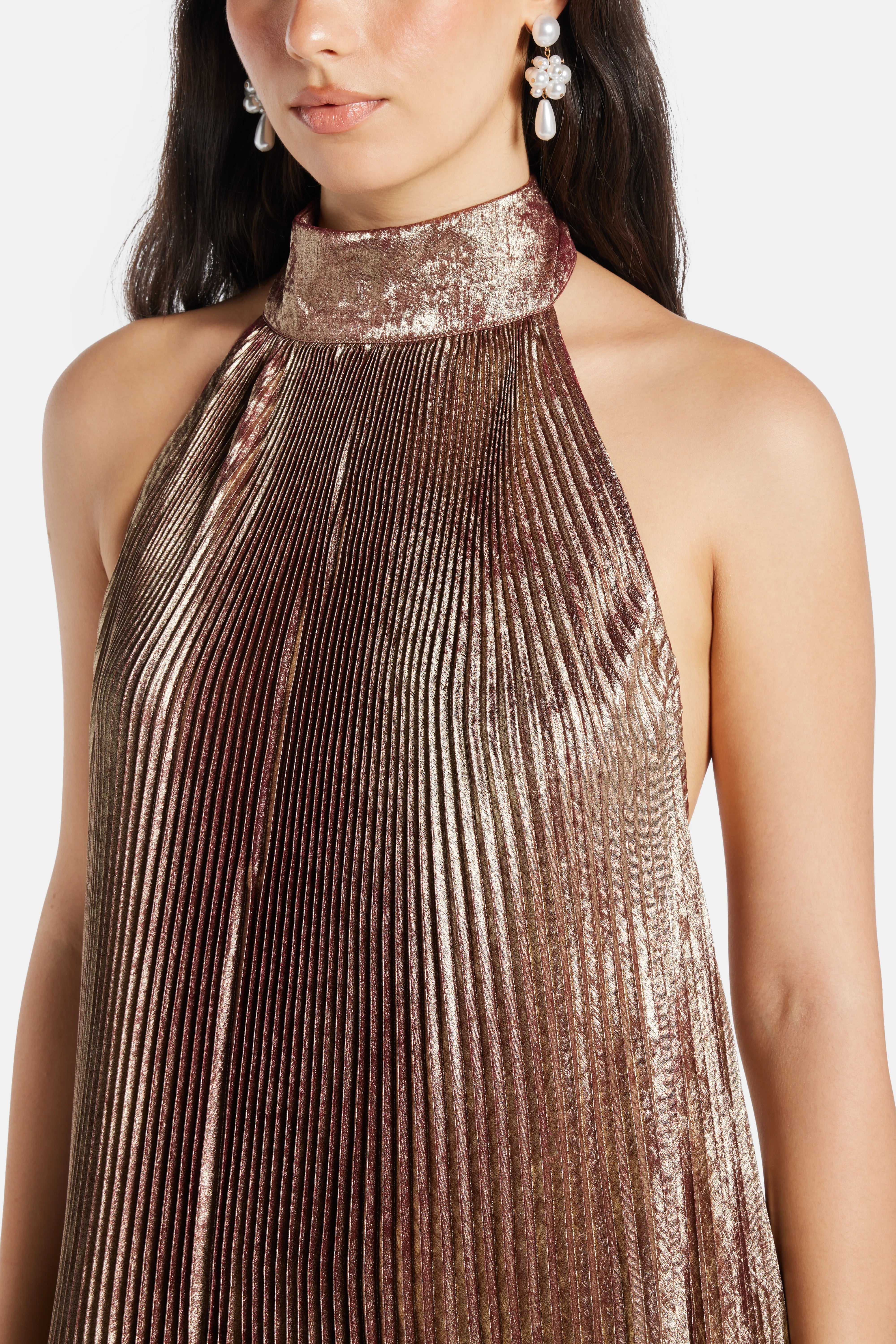 فستان سهرة أوليمبيا بدون أكمام باللون الذهبي