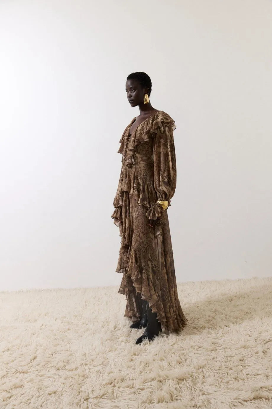 Kona Ruffle Maxi Dress in Brown