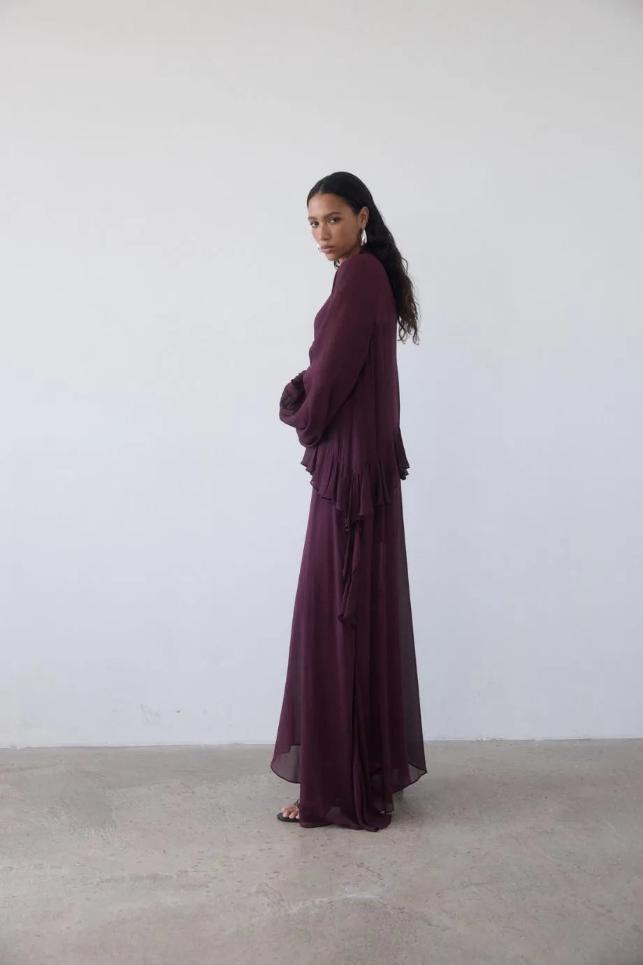 Terran High Neck Maxi Dress in Burgundy