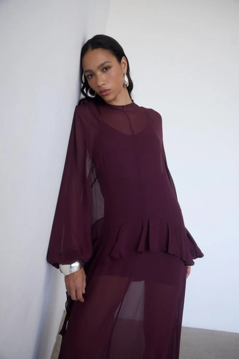 Terran High Neck Maxi Dress in Burgundy