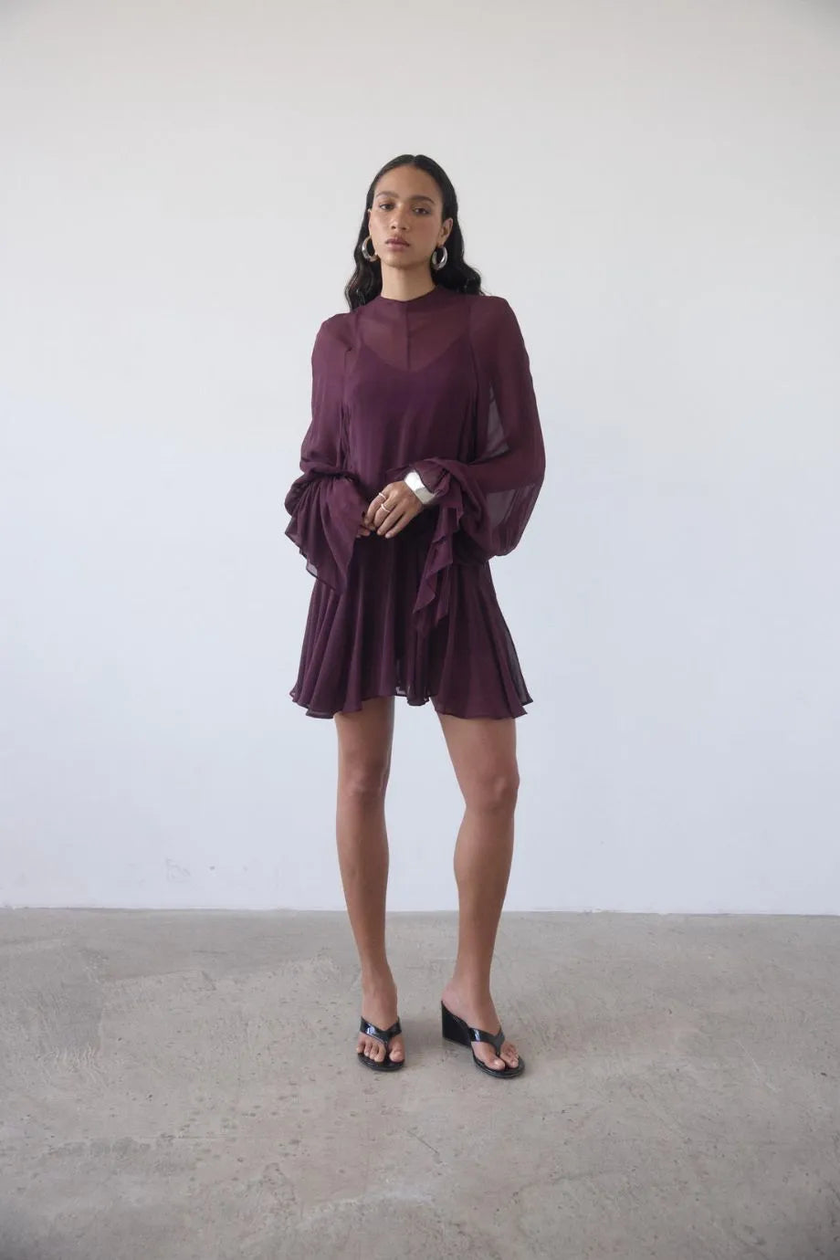 Terran High Neck Mini Dress in Burgundy