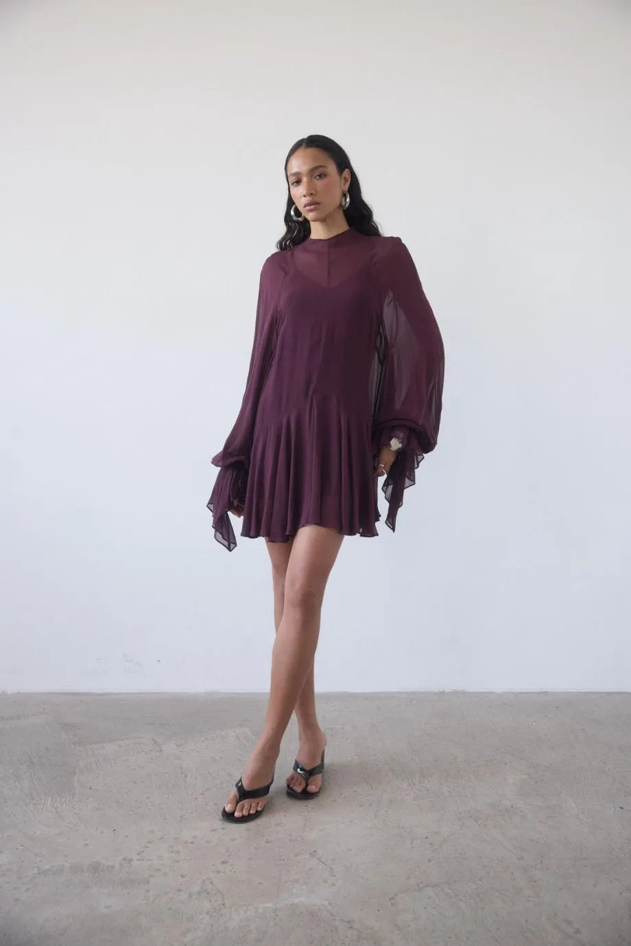 Terran High Neck Mini Dress in Burgundy