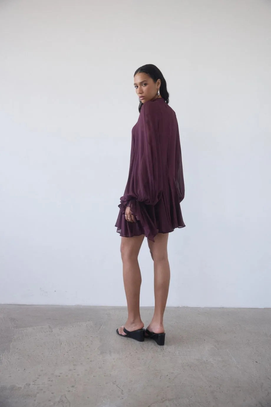 Terran High Neck Mini Dress in Burgundy