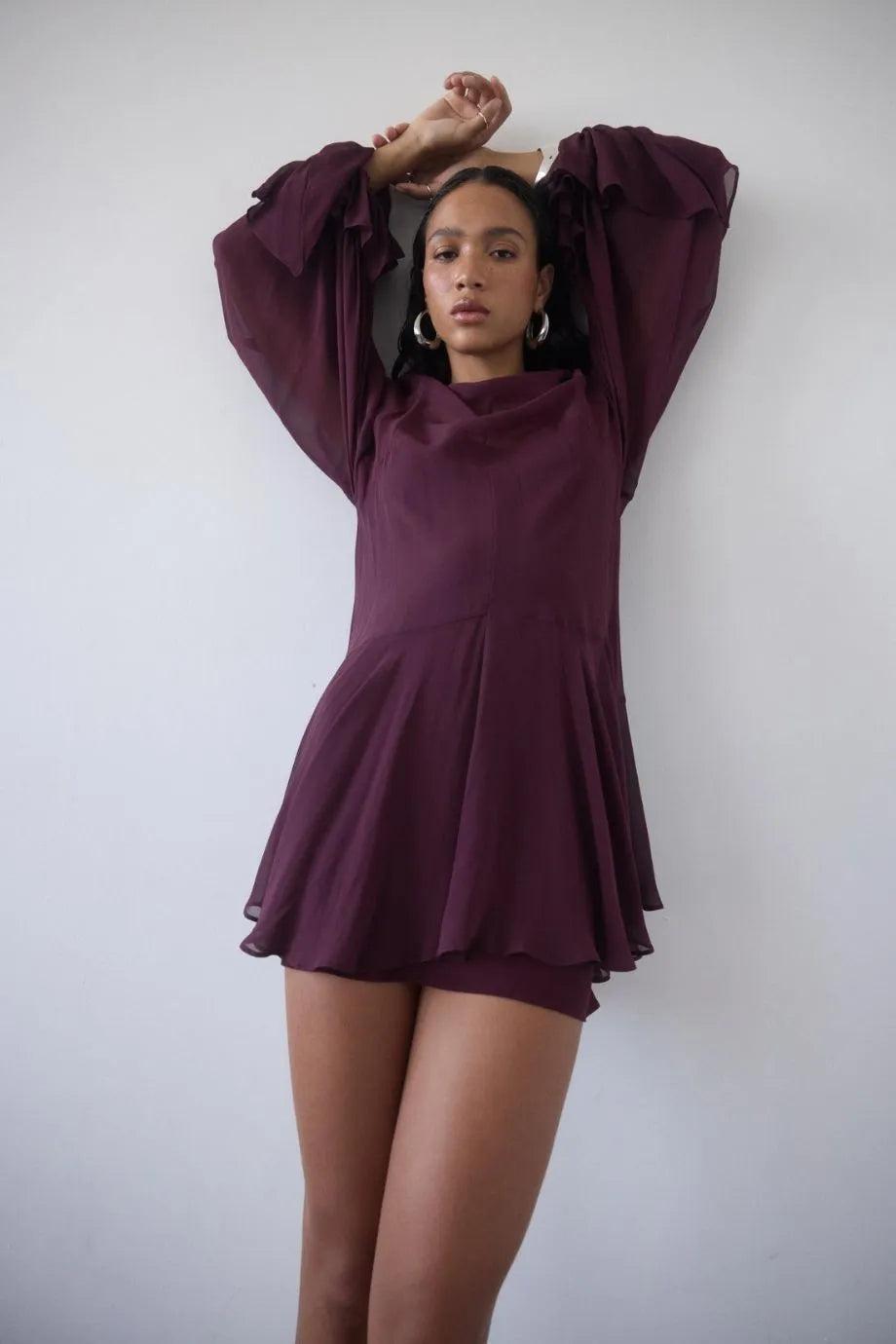 Terran High Neck Mini Dress in Burgundy