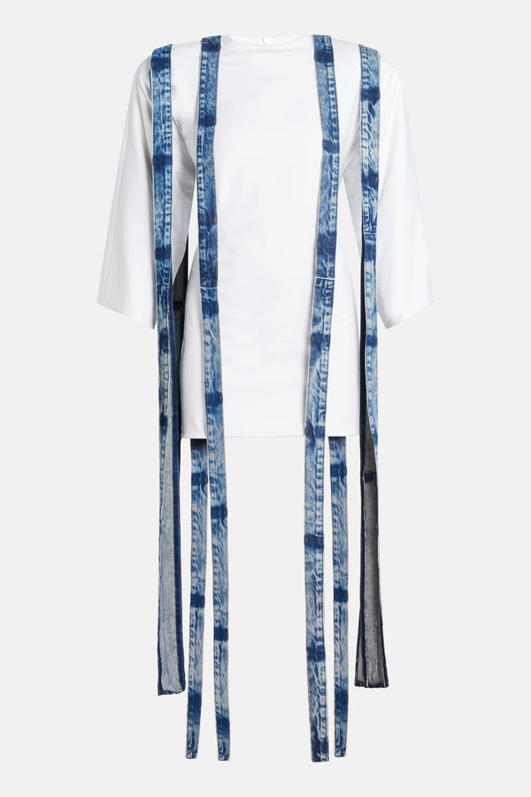 Oversized Denim Straps T-Shirt Mini Dress in White