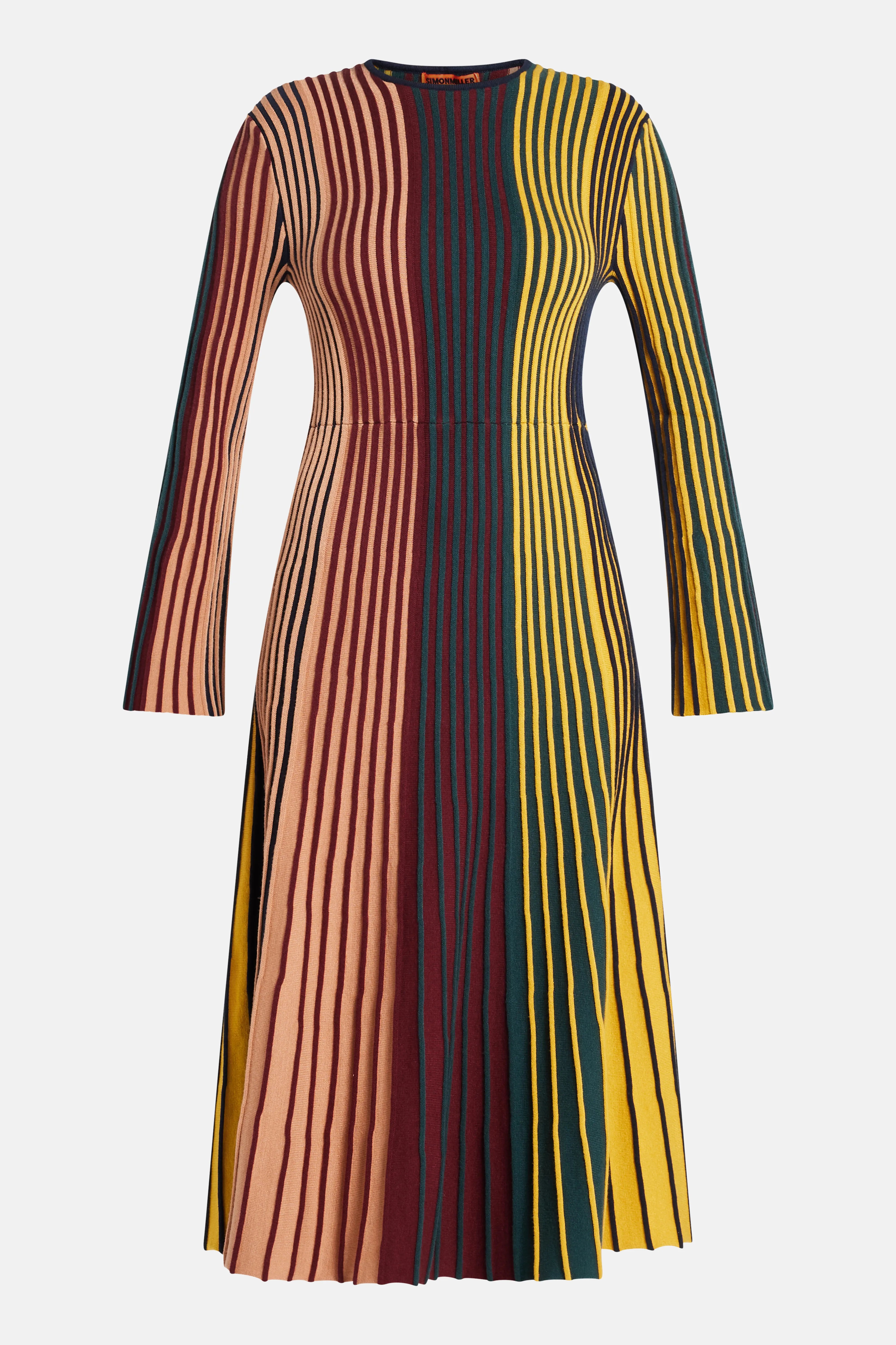 Celia Stripes Knit Midi Dress in Maroon